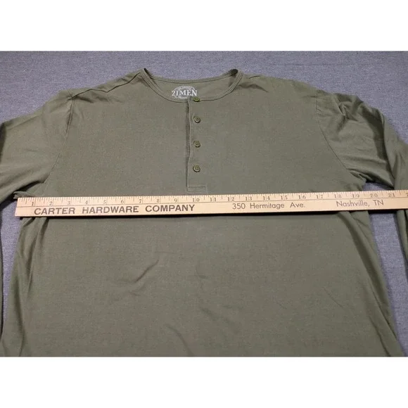 21 Men Los Angeles Olive Green Henley Long Sleeve Soft Cotton Mens Size M Shirt - Picture 11 of 16
